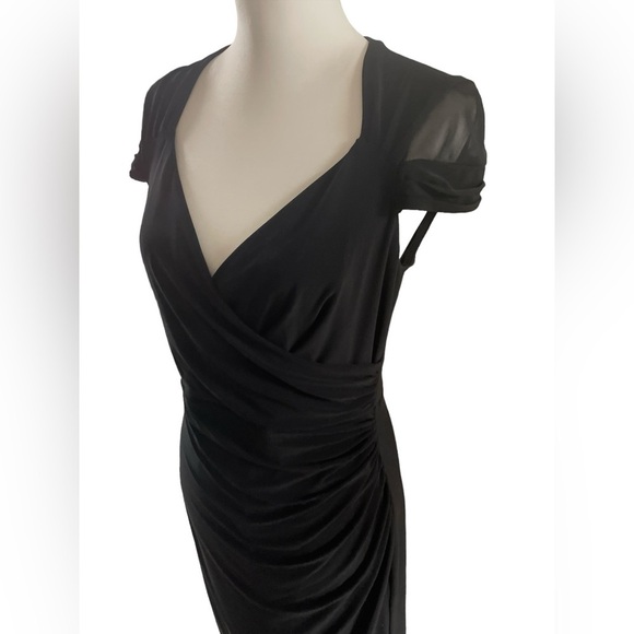 LAUREN Ralph Lauren Black Cap Sleeve Side Ruched Dress, Size 8 - Picture 9 of 13
